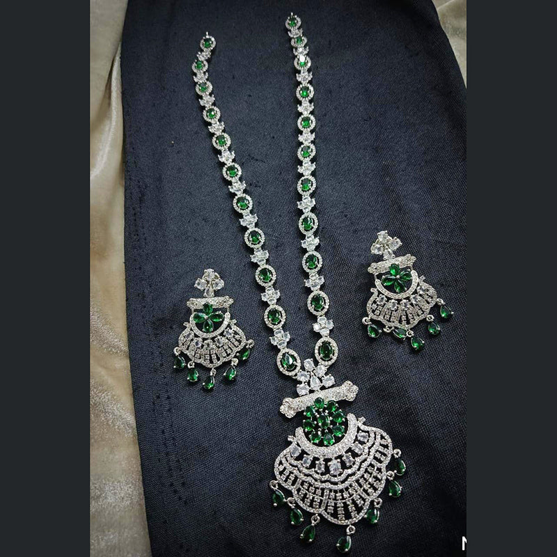 Manisha Jewellery Silver Plated AD Long Necklace Set