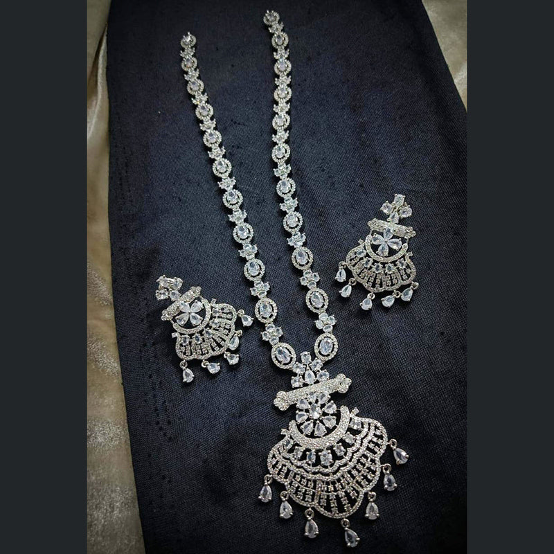 Manisha Jewellery Silver Plated AD Long Necklace Set