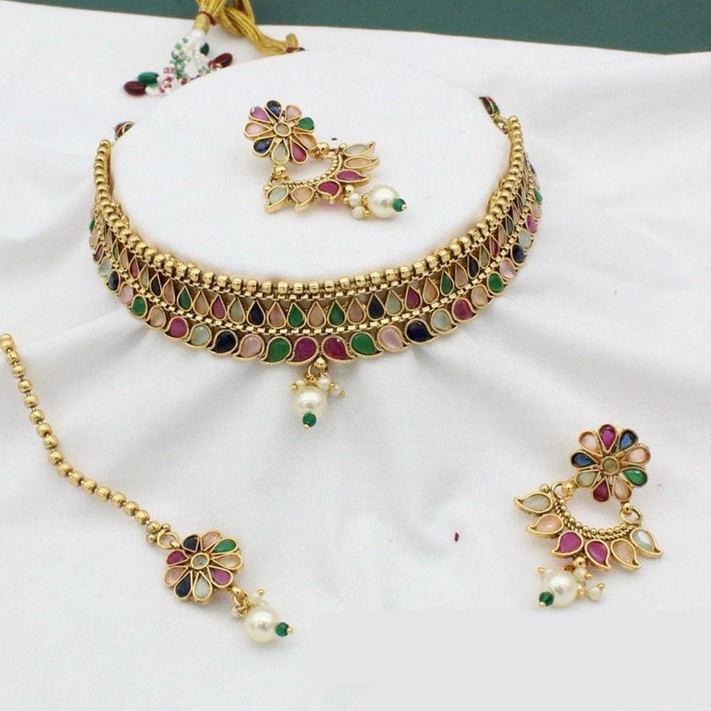 Manisha Jewellery Gold Plated Crystal Stone Choker Necklace Set