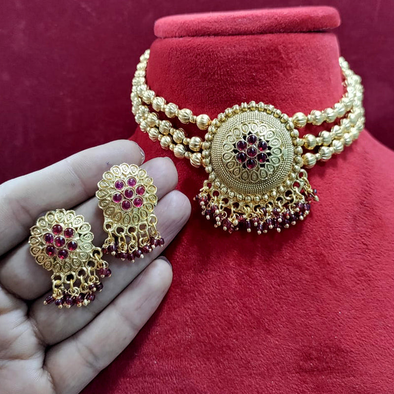 Manisha Jewellery Gold Plated Pota Stone Choker Necklace Set