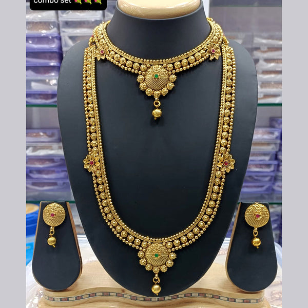 Manisha Jewellery Gold Plated Pota Stone Double Necklace Set