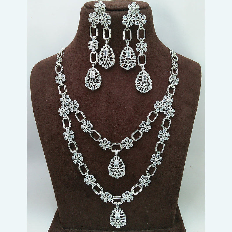Manisha Jewellery Silver Plated AD Long Necklace Set