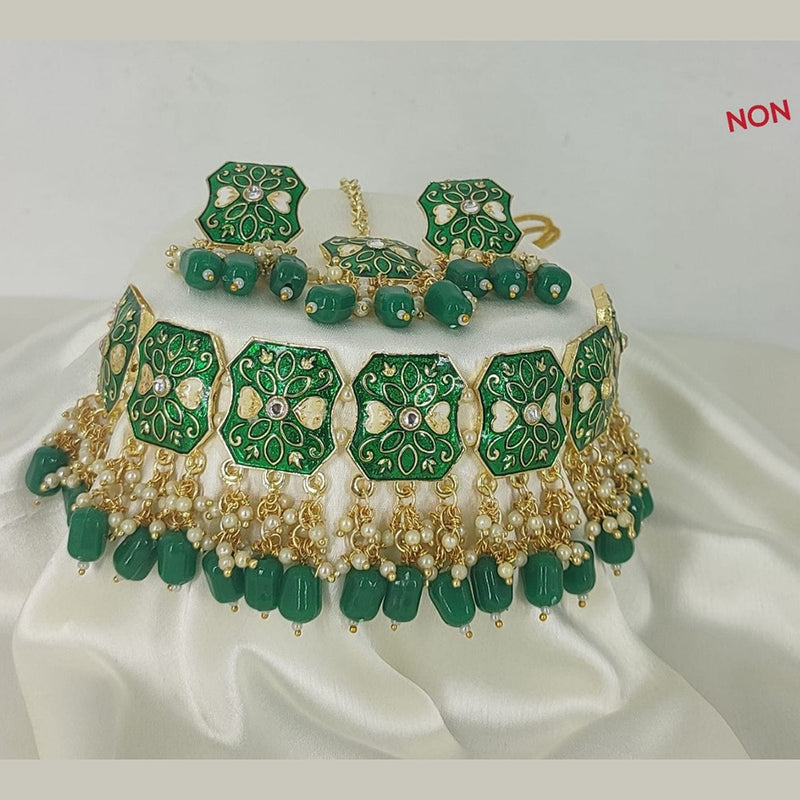 Lucentarts Jewellery Meenakari & Beads Gold Plated Necklace Set