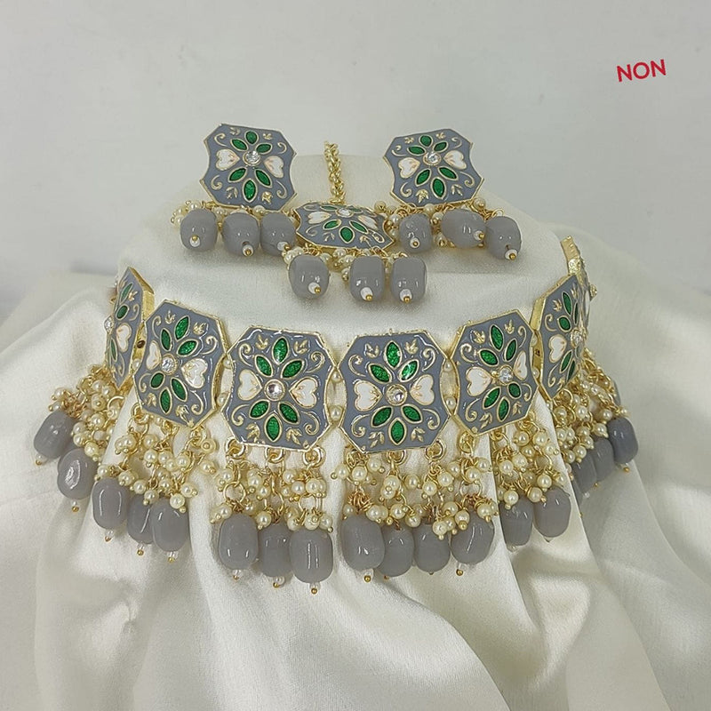 Lucentarts Jewellery Meenakari & Beads Gold Plated Necklace Set