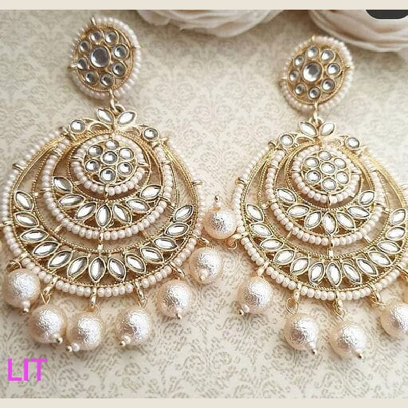 Lucentarts Jewellery Gold Plated Kundan Stone Dangler  Earrings