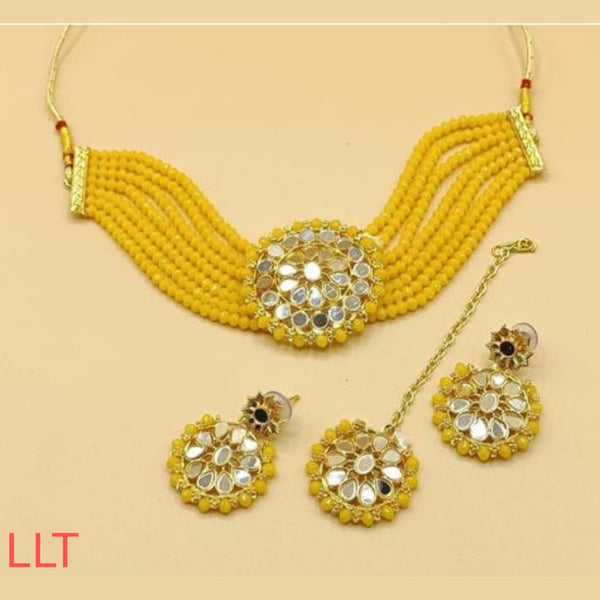 Lucentarts Jewellery Mirror & Beads Gold Plated Necklace Set