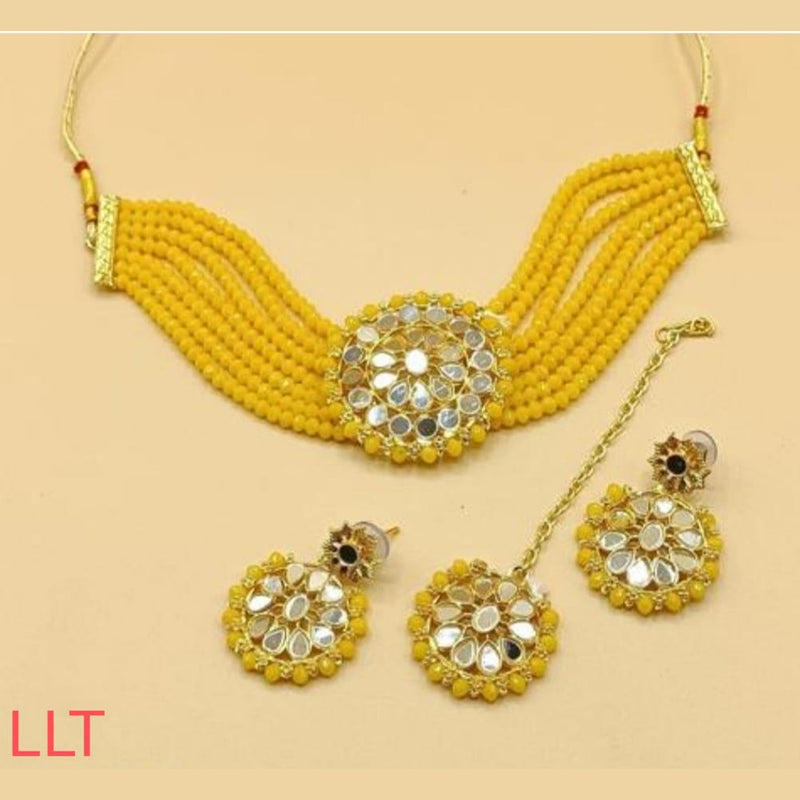 Lucentarts Jewellery Mirror & Beads Gold Plated Necklace Set