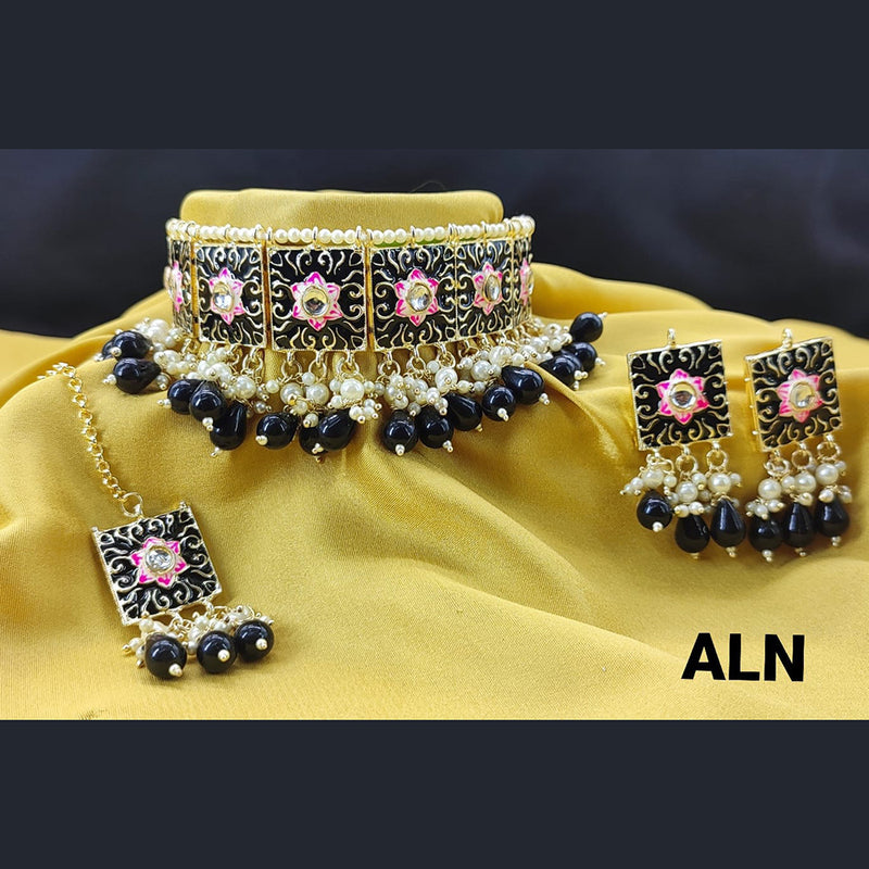 Lucentarts Jewellery Meenakari & Beads Gold Plated Necklace Set