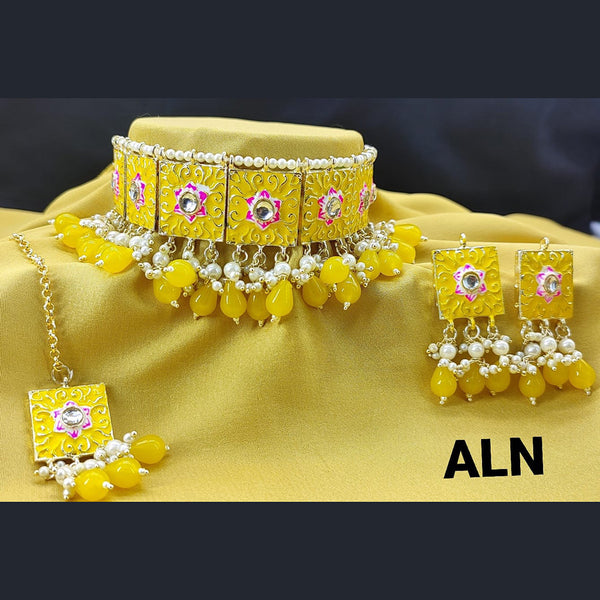 Lucentarts Jewellery Meenakari & Beads Gold Plated Necklace Set