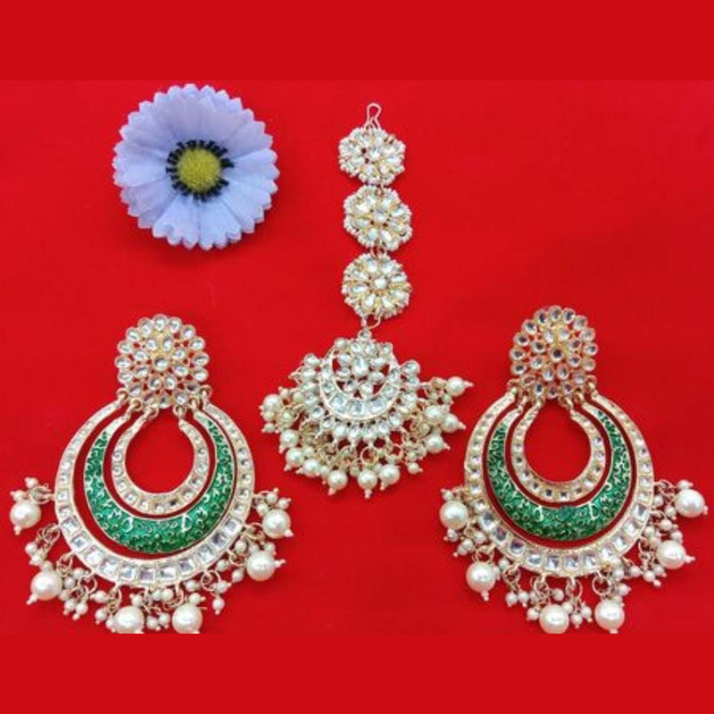 Lucentarts Jewellery Gold Plated Kundan Stone Earrings With Maang Tikka