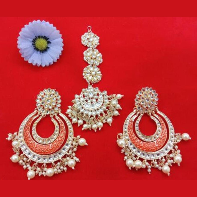 Lucentarts Jewellery Gold Plated Kundan Stone Earrings With Maang Tikka