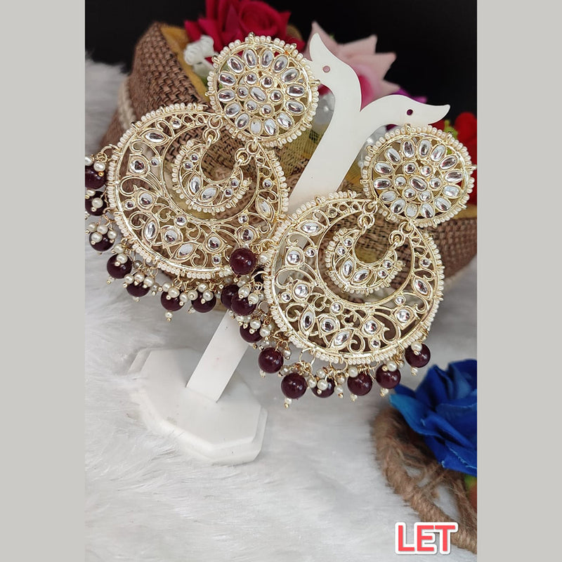 Lucentarts Jewellery Gold Plated Kundan & Beads Dangler Designer Earrings