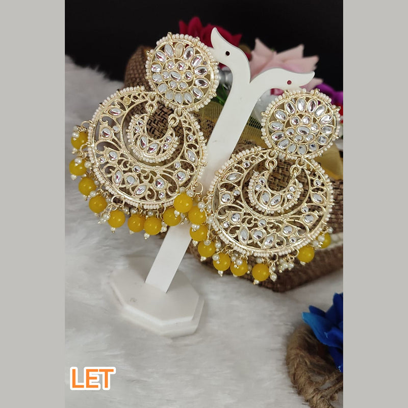 Lucentarts Jewellery Gold Plated Kundan & Beads Dangler Designer Earrings