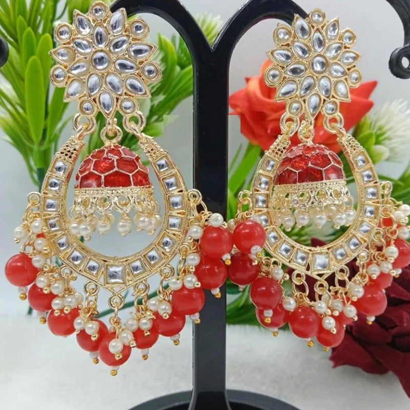 Lucentarts Jewellery Gold Plated Kundan & Beads Jhumkis Earrings