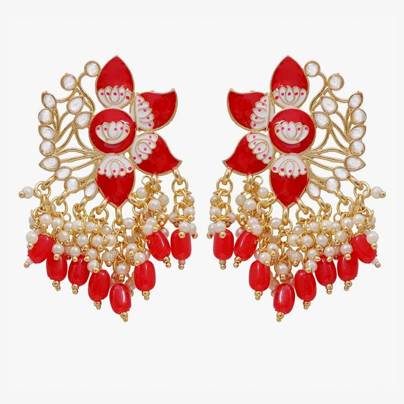 Lucentarts Jewellery Gold Plated Meenakari Dangler Beads Drop Earrings