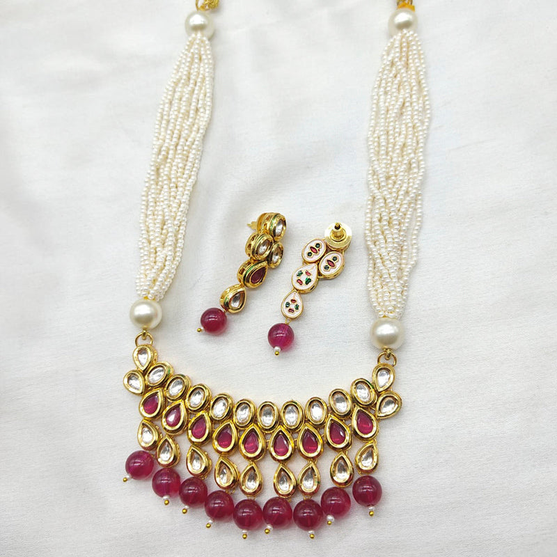 Lucentarts Jewellery Gold Plated Kundan & Beads Necklace Set