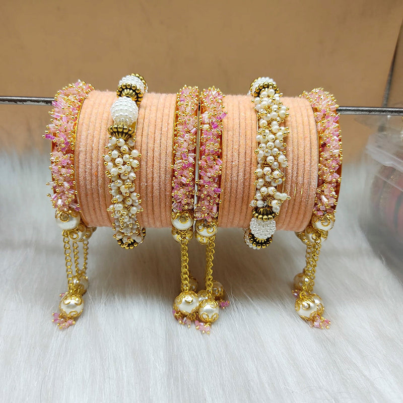 Lucentarts Jewellery Gold Plated Velvet Bangles Set