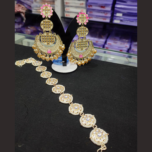 Lucentarts Jewellery Gold Plated Meenakari & Beads Earrings With Sheeshphool