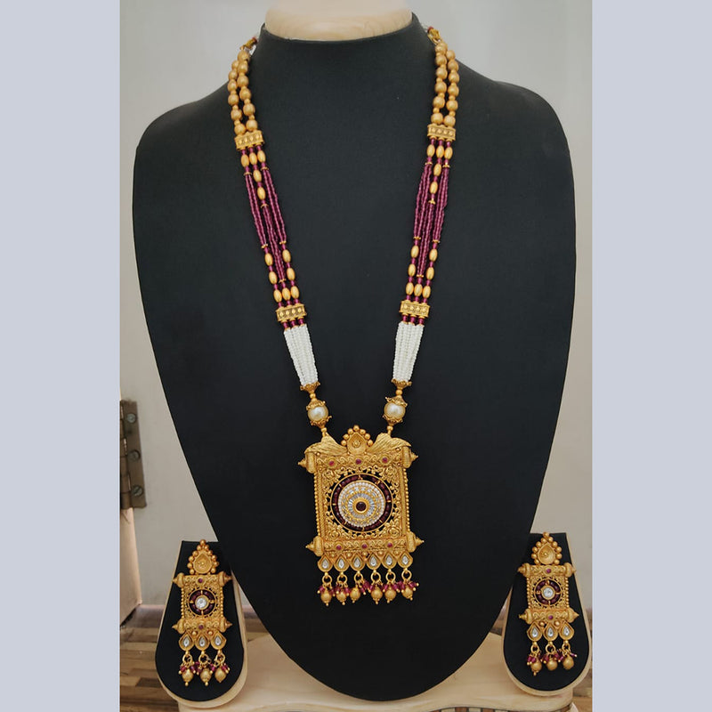 Lucentarts Jewellery Gold Plated Pota Stone Long Necklace Set