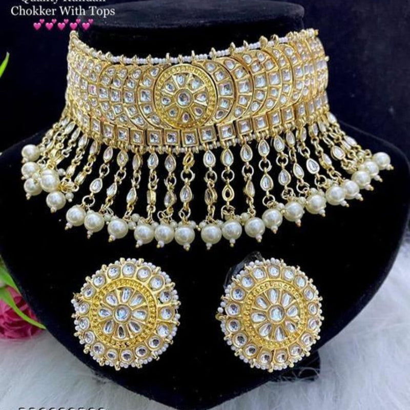 Lucentarts Jewellery Gold Plated Kundan Stone Choker Necklace Set