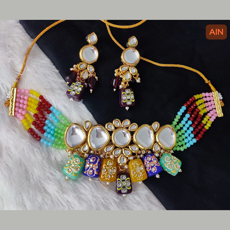 Lucentarts Jewellery Gold Plated Kundan and Meenakari Necklace Set