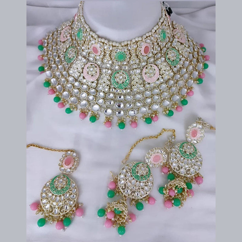 Lucentarts Jewellery Gold Plated Kundan And Meenakari Choker Necklace Set