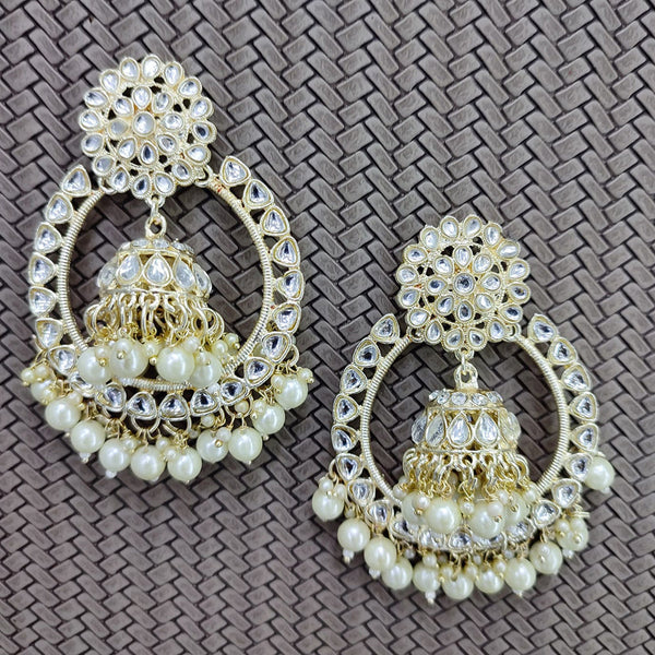 Lucentarts Jewellery Gold Plated Kundan & Beads Dangler Earrings