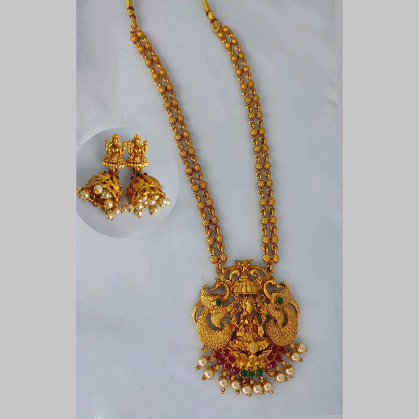 Lucentarts Jewellery Gold Plated Temple Long Necklace Set