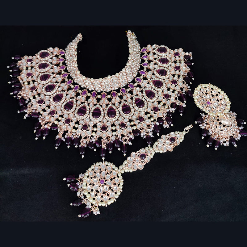 Lucentarts Jewellery Rose Gold Plated Kundan Necklace Set