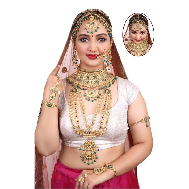 Sai Fashion Gold Plated Kundan Stone & Beads Bridal Jewellery Set