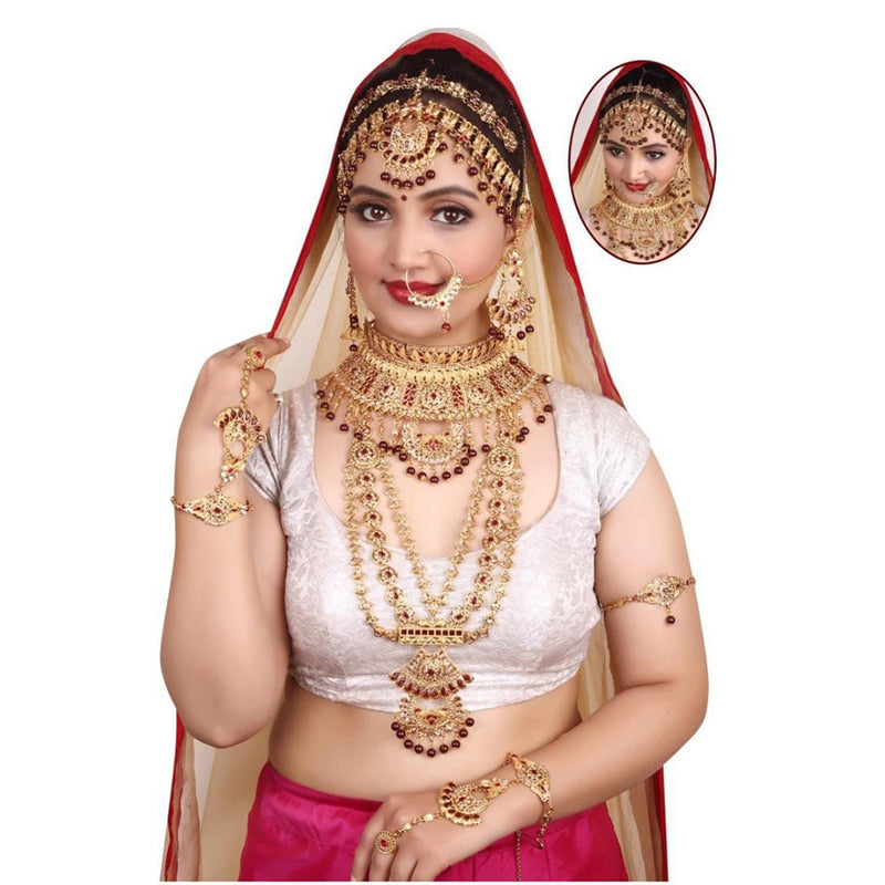 Sai Fashion Gold Plated Kundan Stone & Beads Bridal Jewellery Set