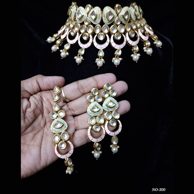 Sai Fashion Gold Plated Kundan & Meenakari Choker Necklace Set
