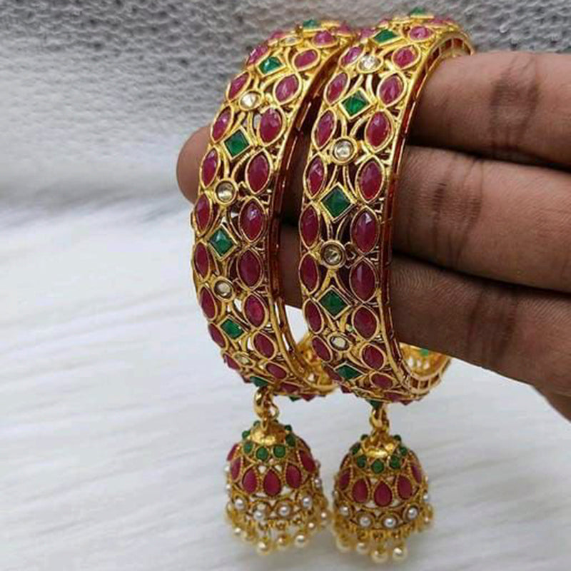 Sai Fashion Gold Plated Pota Stone Bangles Set