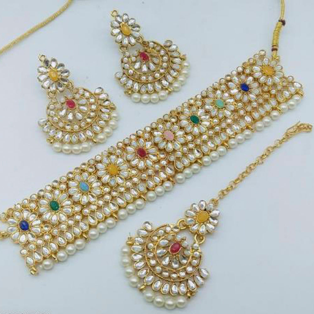 Sai Fashion Gold Plated Kundan Stone Choker Necklace Set