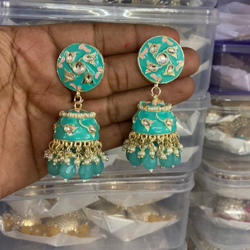 Sai Fashion Gold Plated Kundan Stone Meenakari Jhumki Earrings