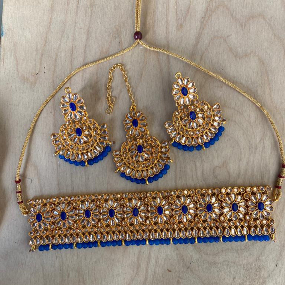 Sai Fashion Gold Plated Kundan Stone & Beads Choker Necklace Set