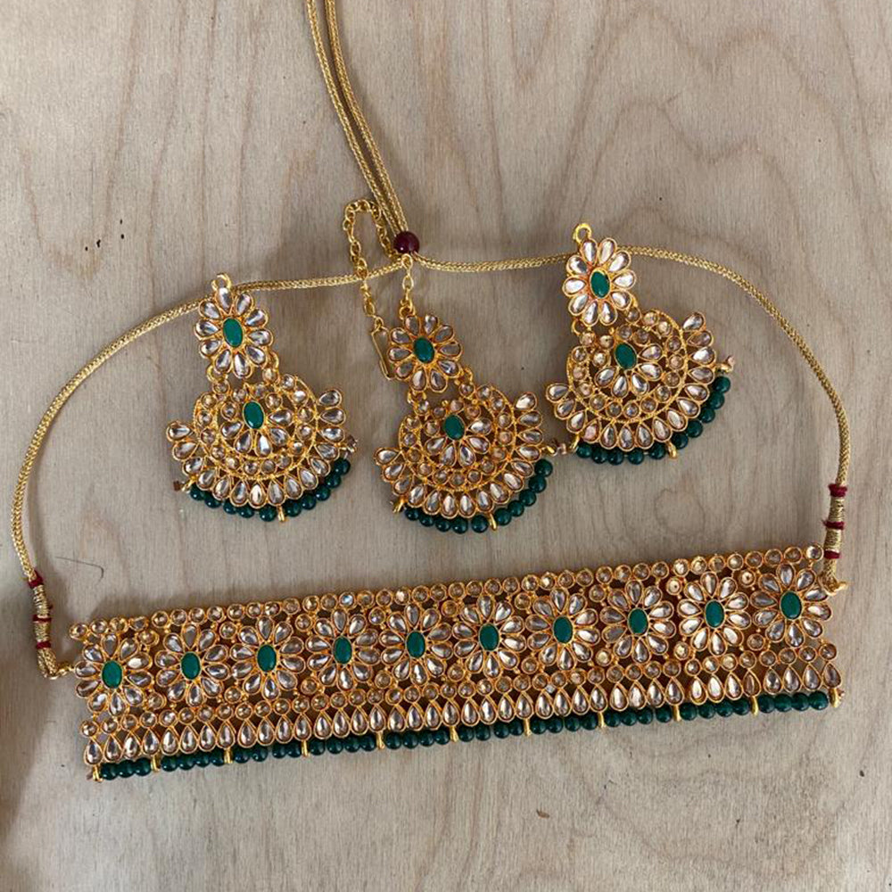 Sai Fashion Gold Plated Kundan Stone & Beads Choker Necklace Set