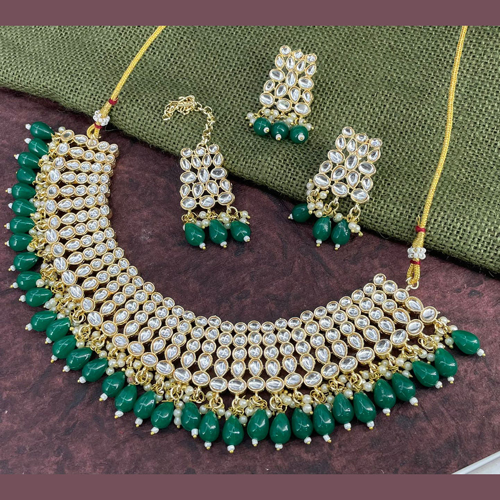 Sai Fashion Gold Plated Kundan Stone & Beads Choker Necklace Set
