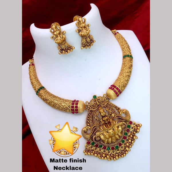 Sai Fashion Gold Plated Pota Stone Temple Design Necklace Set