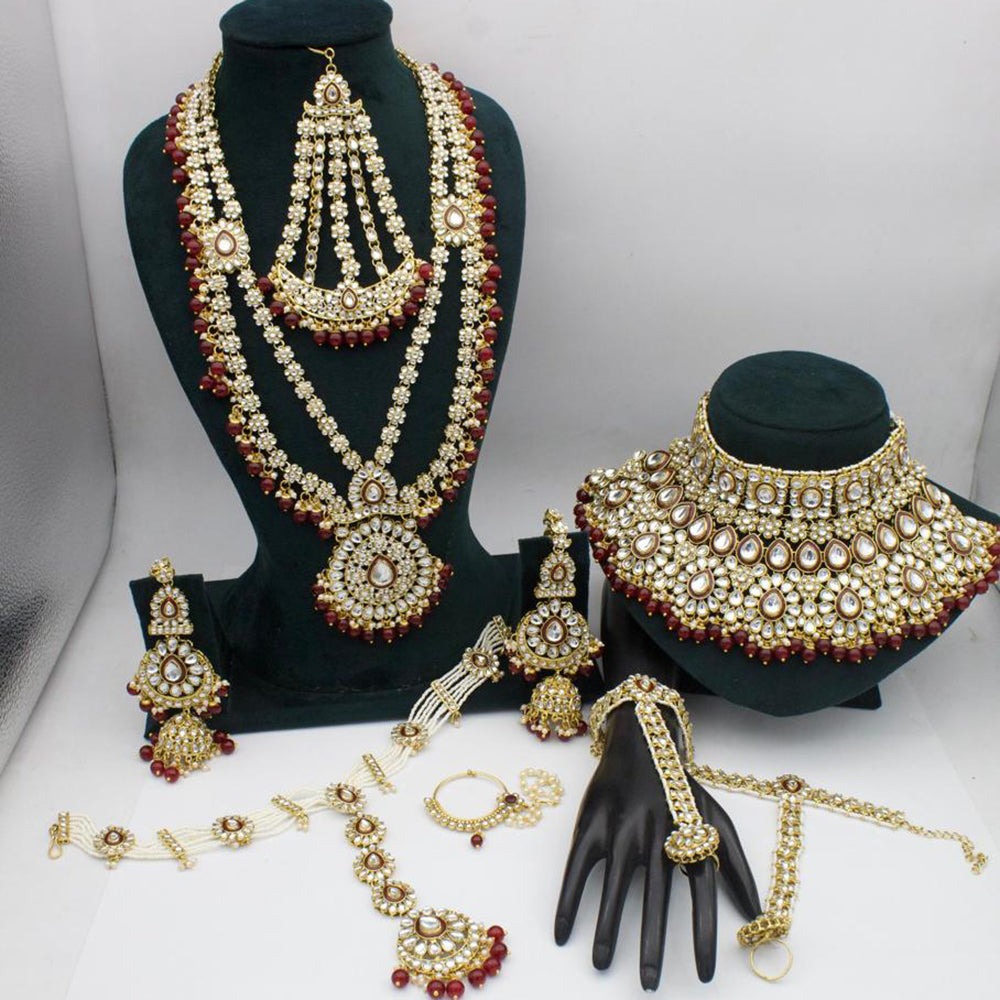 Sai Fashion Gold Plated Kundan And Beads Bridal Set