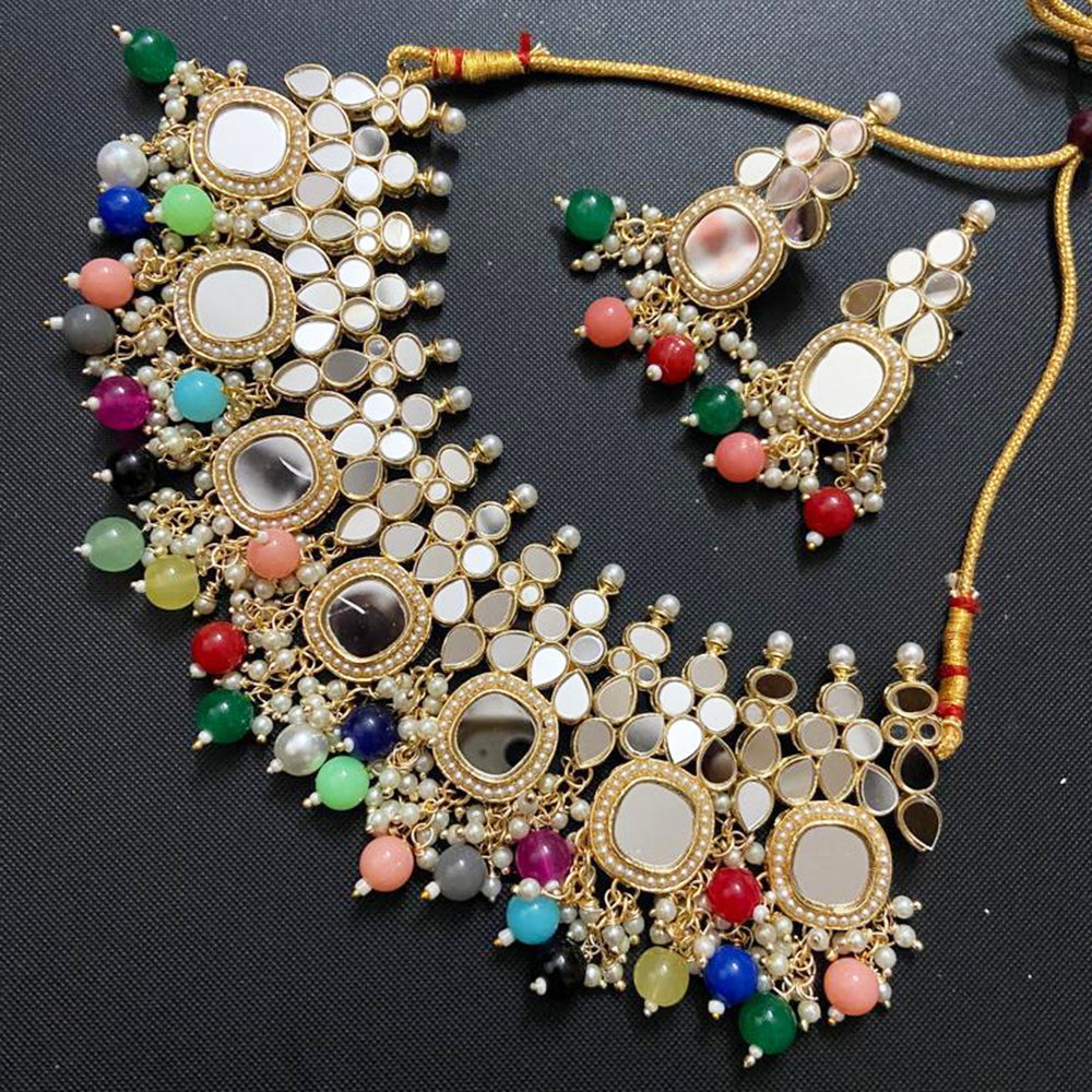 Sai Fashion Gold Plated Beads Mirror Necklace Set
