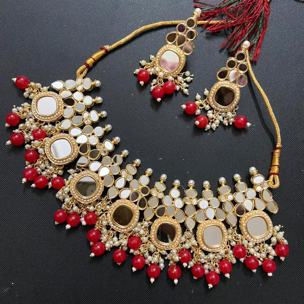 Sai Fashion Gold Plated Beads Mirror Necklace Set