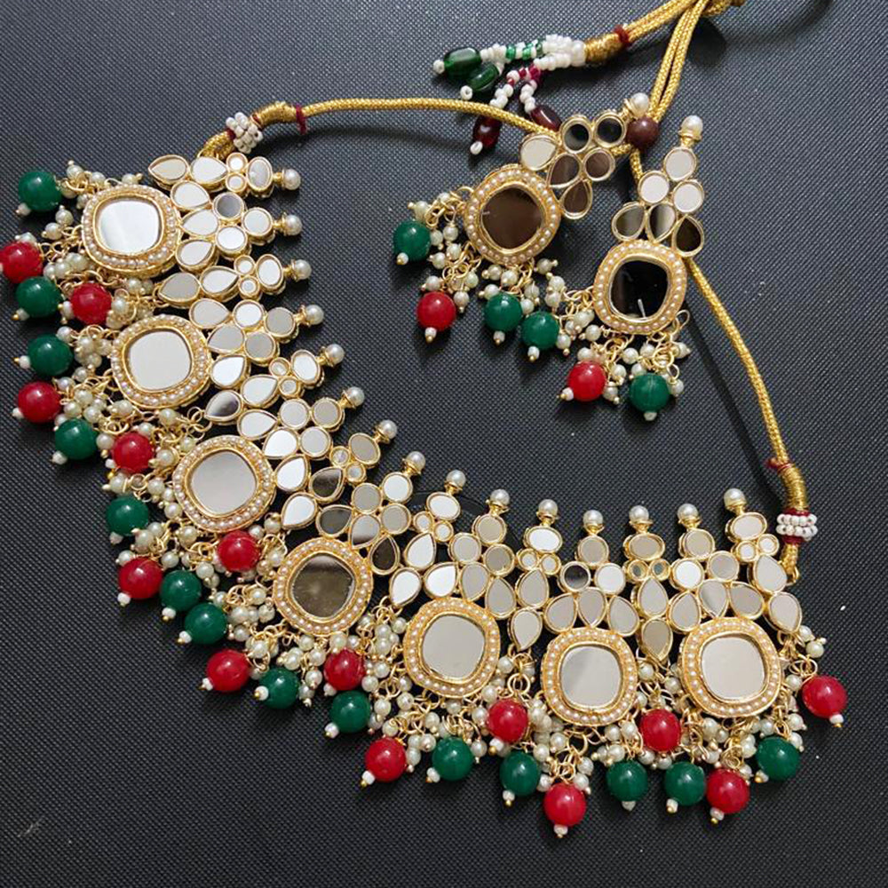 Sai Fashion Gold Plated Beads Mirror Necklace Set