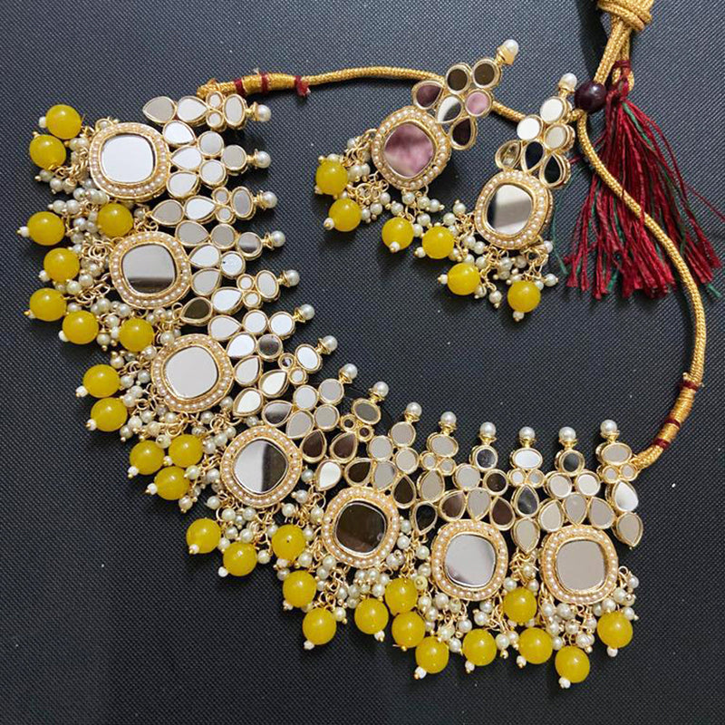 Sai Fashion Gold Plated Beads Mirror Necklace Set