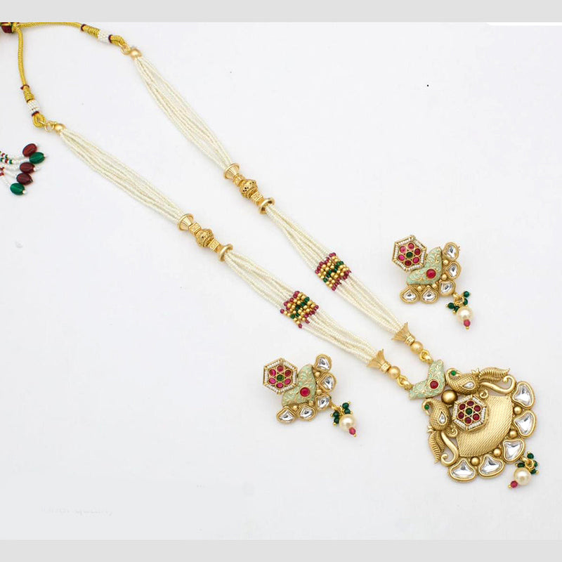 Sai Fashion Gold Plated Pota Stone Long Necklace Set