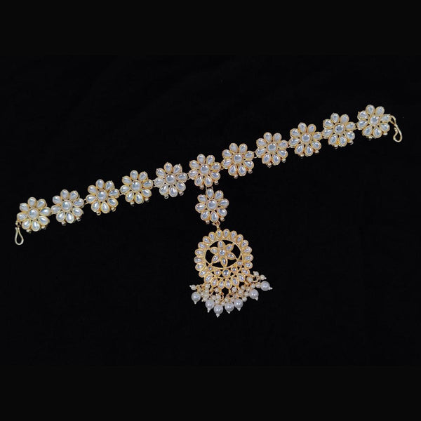 Vaamika Gold Plated Kundan Stone & Beads Sheeshphool / Maang Tikka / Headband Hair Accessories For Women