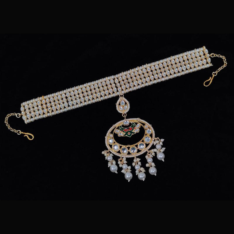 Vaamika Gold Plated Kundan Stone & Beads Sheeshphool / Maang Tikka / Headband Hair Accessories For Women