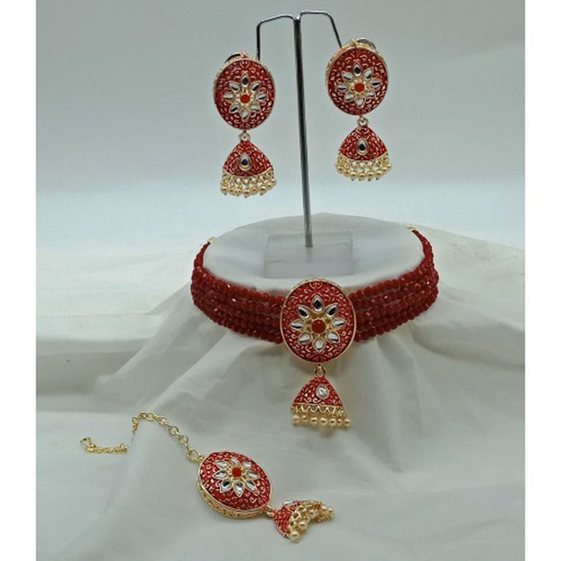 Vaamika Gold Plated Crystal Jhumki Choker Necklace Set