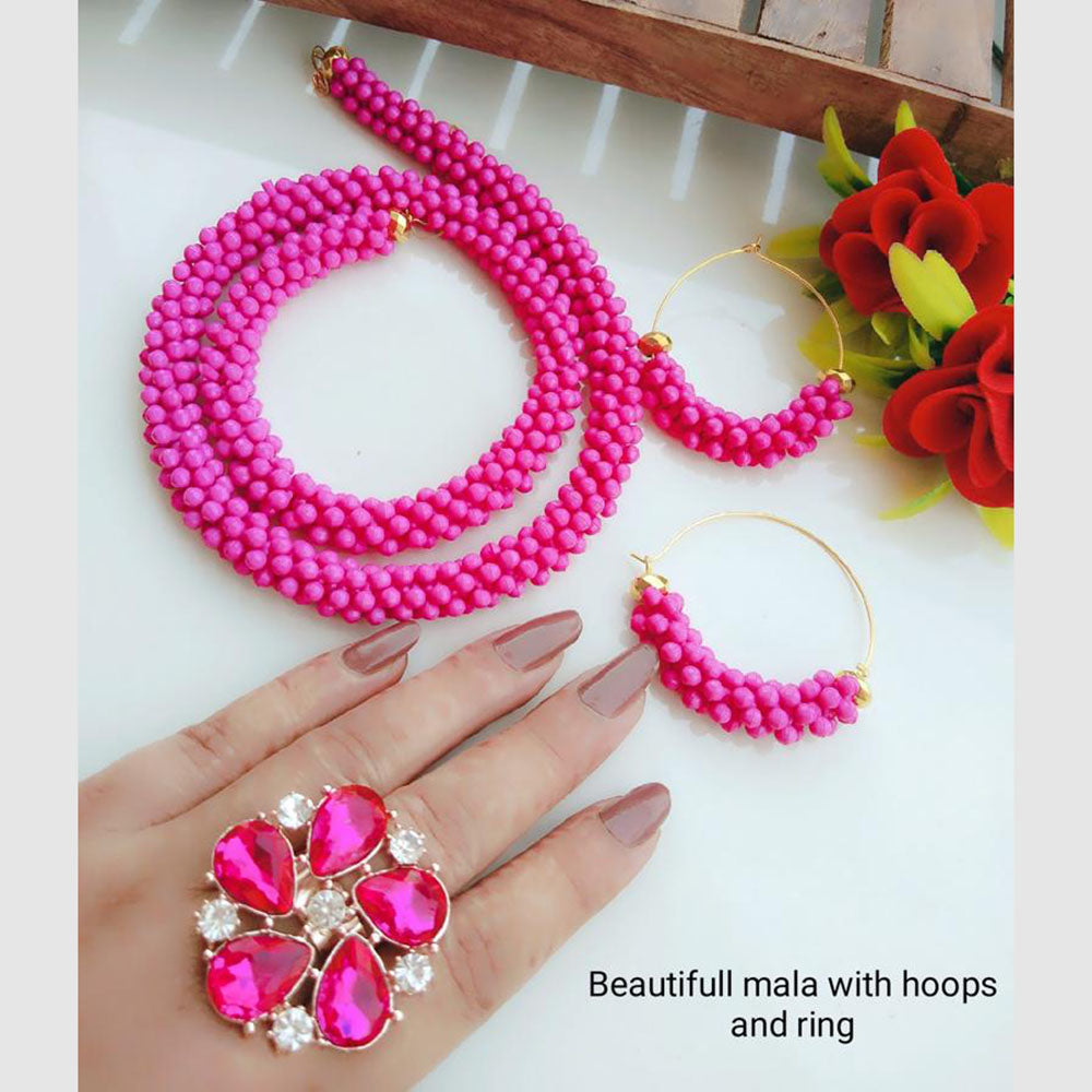 Gold Plated Pearl Necklace Set With Ring