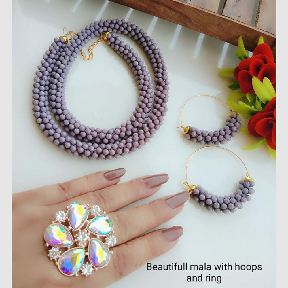 Gold Plated Pearl Necklace Set With Ring